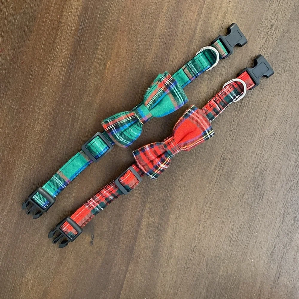 2 Classic Holiday Plaid Flannel Dog Collars (neck 12.9”-15.5”) Size Small